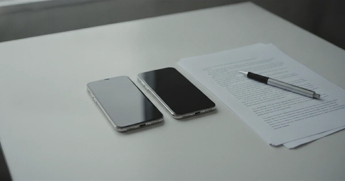 Two phones side by side on a white desk next to printed documents