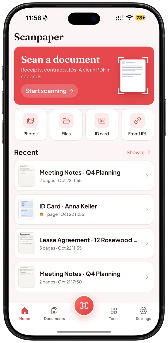 ID card scan in Scanpaper